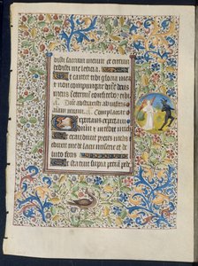 Blad uit een Getijdenboek: Engel die een Duivel Achtervolgt recto en Twee Duivels verso, ca. 1460
