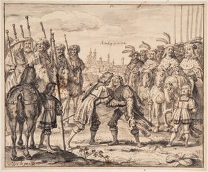Christiaan I ontmoet Prins Maximiliaan in Rothenburg ob der Tauber in 1474 door Crispijn de Passe