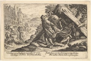 Dronkenschap van Noach: Sem en Jafet bedekken het naakte lichaam van Noach, 1612 door Crispijn de Passe I