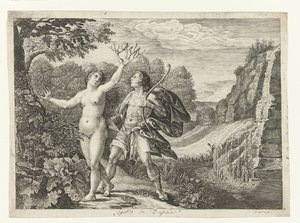 Apollo achtervolgt Daphne door Crispijn van de Passe (I)