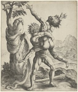Hercules worstelt met Antaeus door Crispijn van de Passe (I)