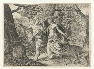 Circe verandert Picus in een specht door Crispijn van de Passe (II) (after)