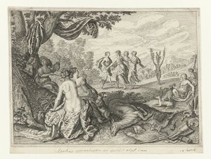 Apulische herder in een olijfboom veranderd door Crispijn van de Passe (II) (workshop of)