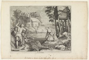 Leto (Latona) verandert de Lyciërs in kikkers door Crispijn van de Passe (II)