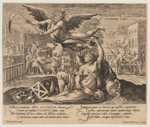 Negligentie et Socordie Typus, van Tijd met deugden en ondeugden door Crispijn van de Passe I