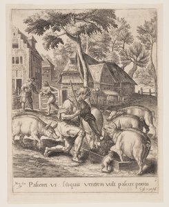 De zoon die de varkens voert, uit De parabel van de verloren zoon door Crispijn van de Passe I