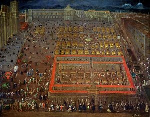 Centraal plein van Mexico-Stad, 1695 door Cristobal de Villalpando
