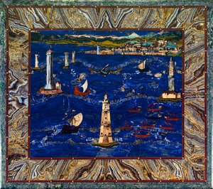 Tafel met voorstelling van de haven van Livorno door Cristofano & Ligozzi Jacopo (1547 1626) Gaffurri