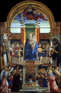 De Maagd en het Kind op de Troon met God de Vader en Heiligen Hilarius en Johannes de Doper, 1499 door Cristoforo Caselli