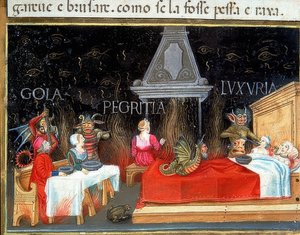 Straf van de wellustigen, de gulzigen en de luien door Cristoforo De Predis