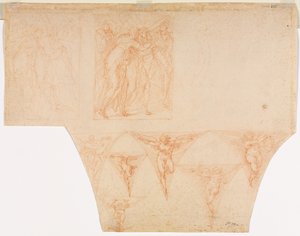 Studies voor Christus ontmoet zijn moeder..., Studies van een engel in een pendentief verso