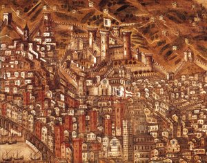 Uitzicht op Genua en zijn kasteel (detail) 1597 door Cristoforo de Grassi