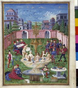 Invloed van Mercurius: de Tuin van de Liefde en de Fontein van de Jeugd. Miniatuur gemaakt door Cristoforo de Predis (ca. 1440-ca. 1486) - in 