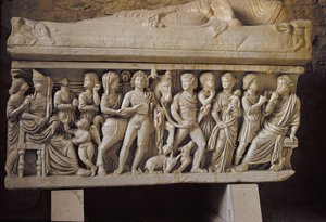 Hippolytus en Phaedra, detail van de zijkant van een sarcofaag door Croatian School