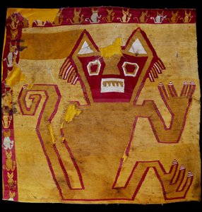 Precolumbiaanse kunst, Nazca beschaving: fragment van stof met zoomorfe voorstelling