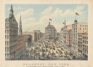 Broadway, New York: Vanaf het Western Union Telegraph Building naar het noorden kijken door Currier and Ives