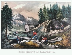 Goudmijnbouw in Californië door Currier and Ives