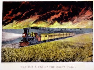 Prairiebranden van het Grote Westen, VS, 1871 door Currier and Ives