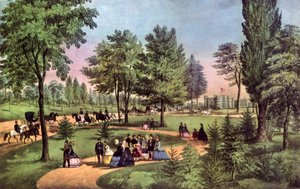 De rit, Central Park, 1862 door Currier and Ives