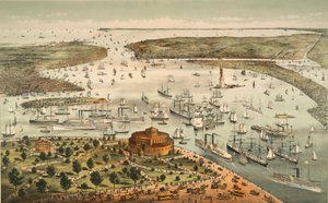 De haven van New York: Vogel door Currier and Ives