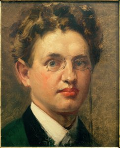 Zelfportret, en face, met knijpbril
