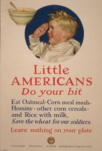 Kleine Amerikanen, doe je best. Bespaar het graan voor onze soldaten - Laat niets op je bord liggen