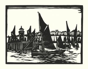 Vissersboten en Aken: Ramsgate Trawlers (houtsnede)