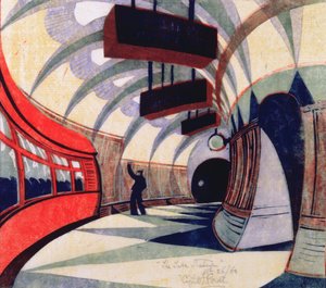 De metrotrein, ca. 1932 (linosnede)
