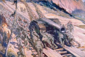 Italianen die artillerie een berg op slepen