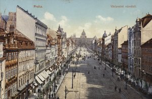 Ansichtkaart met een algemeen uitzicht op het Wenceslasplein