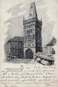 Ansichtkaart met de Kruittoren door Czech Photographer