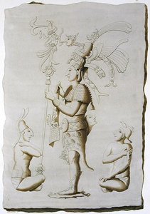 Een koning, sculptuur uit het Paleis, Palenque, Chiapas, Mexico