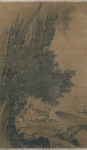 Landschap met Daoïstische onsterfelijken die Weiqi spelen