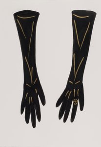 Zwarte handschoenen, 2017 (zwarte india-inkt, met gouden viltstift op papier) door Daisy de Villeneuve
