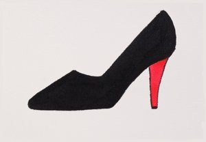 Black High Heel, 2017 (zwarte india-inkt, met gouden viltstift op papier) door Daisy de Villeneuve