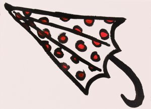 Red Spotty Umbrella, 2017 (rode en zwarte india-inkt op papier)