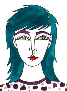 Shaggy groen haar, 2024 (pen met verf op papier)