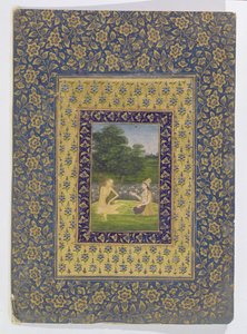 Layla Leest voor aan Majnun, die onder een boom bij een lotusvijver zit, Delhi, c.1720-40 door Dal Chand