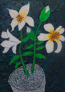 Witte lelies in pot