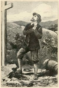Christian voor het kruis" uit "De Pelgrimsreis Van Deze Wereld, Naar Die Welke Komt" door John Bunyan door Dalziel Brothers