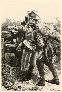Evangelist wijst de weg uit De Pelgrimsreis Van Deze Wereld, Naar Die Welke Komt door John Bunyan (1628-1688) illustratie door Thomas Dalziel (1823-1906) door Dalziel Brothers