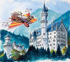 Chitty Chitty Bang Bang passeert Neushwanstein in de Beierse Alpen door Dan Escott