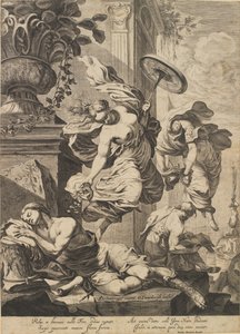 Allegorie met Fortuna en een slapende kunstenaar in antiek kostuum door Dancker Danckerts