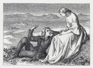 Illustratie voor Tennysons gedicht, De Prinses door Daniel (after) Maclise
