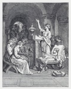 Illustratie voor Tennysons gedicht, De Prinses door Daniel (after) Maclise