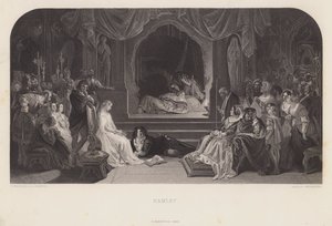 De toneelscène in Hamlet (gravure)