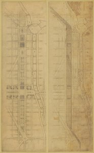 Plaat 78 2 tekeningen uit Het Plan van Chicago, 1909: Voorgestelde locatie en indeling van de... door Daniel Burnham