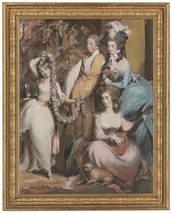 Een portret van Mary Sturt van Crichel (1740-1807) met haar drie oudste kinderen, Diana, Mary en Humphry door Daniel Gardner