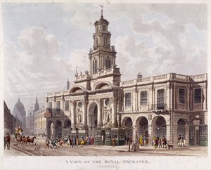 Royal Exchange 2e exterieur, Londen, 1816 door Daniel Havell
