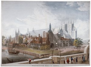 Uitzicht op Westminster Hall en Abbey, vanaf Westminster Bridge, Londen, 1819